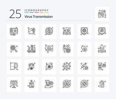 pacote de ícones de 25 linhas de transmissão de vírus, incluindo segurança. procurar. bactérias. lupa. Educação vetor