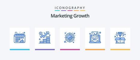 pacote de ícones azul 5 de crescimento de marketing, incluindo relatório. documento. marketing. gráfico. alvo. design de ícones criativos vetor