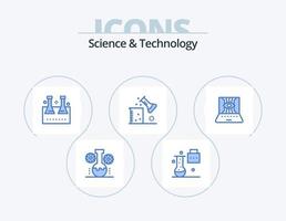 ciência e tecnologia azul icon pack 5 design de ícone. laboratório de ciências. ciência química. pasta ciência. tubo de ensaio. frasco de laboratório vetor