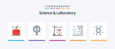 pacote de ícones de ciência plana 5, incluindo dna. laboratório. Ciência. frascos. Ciência. design de ícones criativos vetor