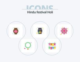 holi flat icon pack 5 design de ícones. . padrão. decoração. Índia. festa vetor