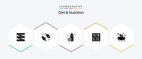 pacote de ícones de 25 glifos de dieta e nutrição, incluindo alimentos. beterraba com folhas. dieta. saúde. dieta vetor