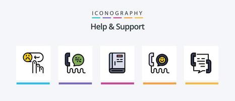 linha de ajuda e suporte cheia de 5 ícones, incluindo guia. livro. avaliação. correspondência. e-mail. design de ícones criativos vetor