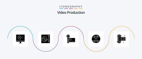 pacote de ícones de produção de vídeo glifo 5 incluindo . notícias globais. comunicação global. gravação vetor