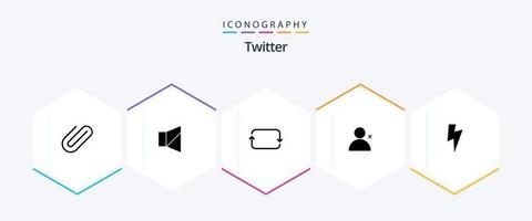 Pacote de ícones de 25 glifos do Twitter, incluindo mídia. Twitter. voltar. conjuntos. descobrir pessoas vetor