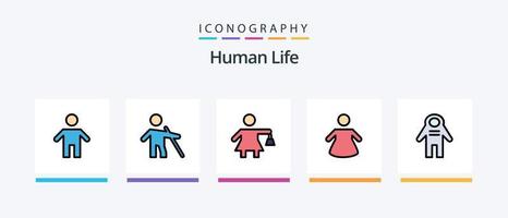 linha humana cheia de 5 ícones incluindo caixa. humano. relógio. cabeça. tempo. design de ícones criativos vetor