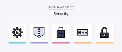 linha de segurança cheia de 5 ícones incluindo . escudo. tocar. segurança. chave. design de ícones criativos vetor