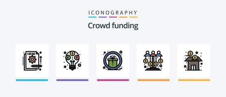 a linha de crowdfunding preencheu o pacote de 5 ícones, incluindo dinheiro. orçamento. negócios. receita. renda. design de ícones criativos vetor