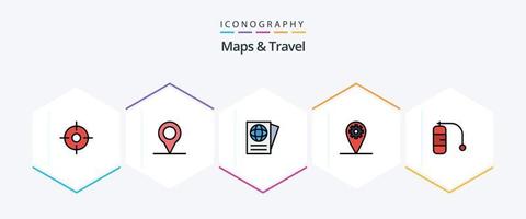 mapas e pacote de ícones de 25 linhas preenchidas de viagens, incluindo . engrenagem. . viagem vetor