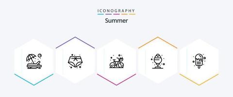 pacote de ícones de 25 linhas de verão, incluindo sorvete. tratar. praia. verão. deserto vetor