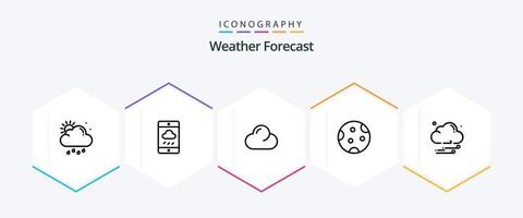 pacote de ícones de 25 linhas de clima, incluindo noite. clima. nuvem. dormir. lua vetor