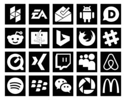 Pacote de 20 ícones de mídia social, incluindo myspace xing finder quicktime slack vetor