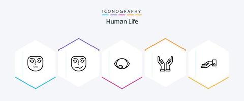 pacote de ícones humanos de 25 linhas, incluindo . mão. face. esmolas. cuidadoso vetor