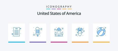 Pacote de ícones EUA azul 5, incluindo . futebol. agulha. bola. Ação de graças. design de ícones criativos vetor