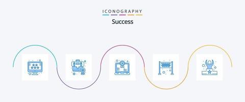 pacote de ícones de sucesso azul 5, incluindo vitória. linha de chegada. medalha. conquista. medalha vetor