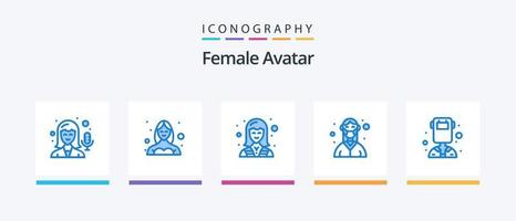 pacote de ícones de avatar feminino azul 5, incluindo enfermeira. mascarar. comercial. fêmea. trabalhador. design de ícones criativos vetor