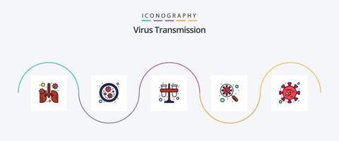 linha de transmissão de vírus cheia de pacote de ícones de 5 planos, incluindo coronavírus. interface teste. vidro. verificar vírus vetor