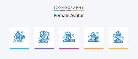 pacote de ícones de avatar feminino azul 5, incluindo eletricista. cientista de dados. âncora feminina. analista de negócios. contador. design de ícones criativos vetor