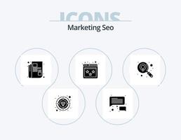 marketing seo glifo ícone pack 5 design de ícone. procurar. encontrar. notícias. classificação do site. página da Internet vetor