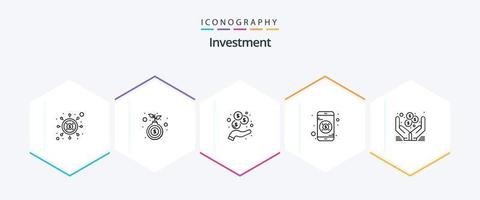pacote de ícones de 25 linhas de investimento, incluindo online. mãos. renda. dólar. investimento vetor