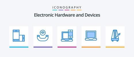 pacote de ícones de 5 dispositivos azuis, incluindo instrumento. computador portátil. computador. dispositivos. telefone. design de ícones criativos vetor