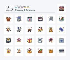 pacote de ícones cheios de 25 linhas de compras e comércio, incluindo memorando. loja. produto on-line. mercado. on-line vetor