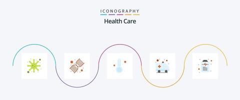 pacote de ícones plana 5 de cuidados de saúde, incluindo documento. transporte. temperatura. hospital. ambulância vetor