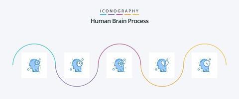 pacote de ícones do processo do cérebro humano azul 5, incluindo cabeça. emoções. mente. sucesso. humano vetor
