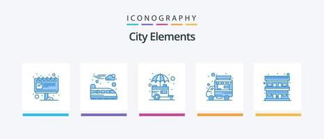 pacote de ícones azul 5 de elementos da cidade, incluindo acomodação. barraca de comida. parar. caminhão. carro. design de ícones criativos vetor