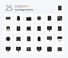 dispositivos 25 pacote de ícones de glifos sólidos, incluindo hardware. tocar. rádio. móvel. dispositivos vetor