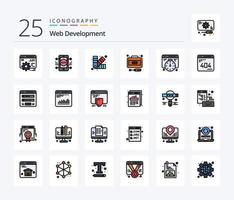 pacote de ícones cheios de 25 linhas de desenvolvimento web, incluindo tempo. desenvolvimento. desenvolvimento. serviço. recuperação vetor