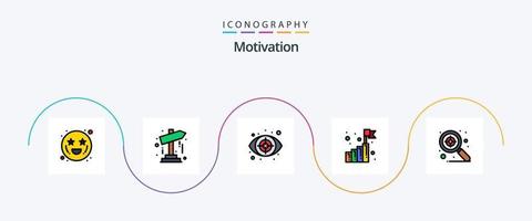 linha de motivação cheia de pacote de 5 ícones planos, incluindo pesquisa. meta de sucesso. crime. comece. negócios vetor