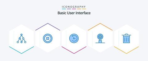 pacote básico de 25 ícones azuis, incluindo . . máquina do tempo. ui. básico vetor