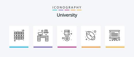 University line 5 icon pack incluindo tempo. mochila. quadro-negro. estudante. bolsa. design de ícones criativos vetor