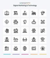 marketing digital criativo e tecnologia 25 pacote de ícones de contorno, como fone de ouvido. virtual. atou. transporte. trem vetor