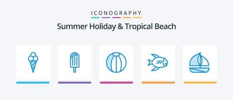 pacote de ícones de praia azul 5, incluindo navio. praia. praia. mar. costa. design de ícones criativos vetor