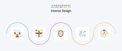 design de interiores flat 5 icon pack incluindo candelabro. banho. interior. relaxar. banho vetor