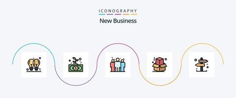 nova linha de negócios cheia de pacote de ícones de 5 planos, incluindo negócios. negócios. folha. caixa. competitivo vetor