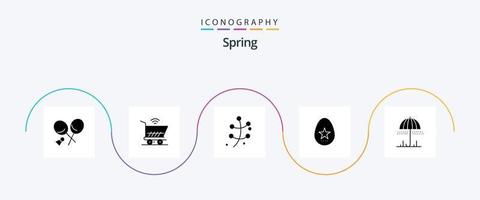 Pacote de ícones Spring Glyph 5, incluindo guarda-chuva. primavera. crescimento. feriado. ovo vetor