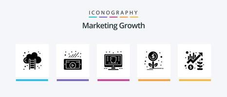 pacote de ícones de glyph 5 de crescimento de marketing, incluindo crescimento. investimento. finança. crescimento. proteger. design de ícones criativos vetor