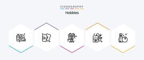 pacote de ícones de 25 linhas de hobbies, incluindo . hobbies. imagem. boliche. passatempo vetor