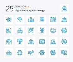 marketing digital e tecnologia pacote de ícones de 25 cores azuis, incluindo conteúdo. marketing. digital. on-line. social vetor