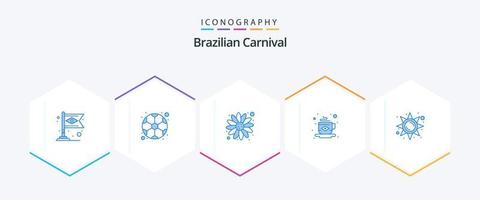 carnaval brasileiro 25 pacote de ícones azuis incluindo sol. brilho. carnaval. bandeira. café vetor