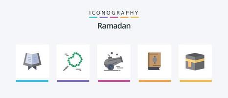 Pacote de ícones do Ramadã Flat 5, incluindo Meca. sagrado. islamismo. hajj. alcorão. design de ícones criativos vetor