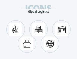 ícone da linha de logística global pack 5 design de ícone. logística. ônibus. escudo. auto. mapa vetor