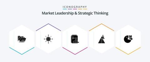 liderança de mercado e pensamento estratégico pacote de ícones de 25 glifos incluindo lançamento. aeronaves. alvo. estação. relatório vetor