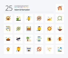 Islã e Ramadã 25 pacote de ícones de cores planas, incluindo nublado. olho. religião. fechado. muçulmano vetor