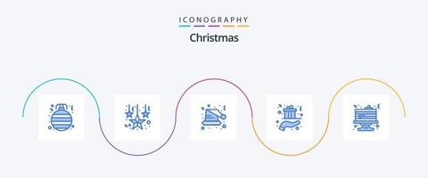 pacote de ícones de natal azul 5 incluindo bolo. presente. chapéu. mão. presente vetor