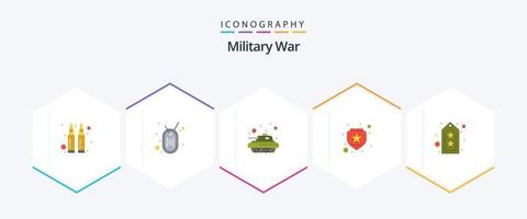 pacote de ícones planos de guerra militar 25, incluindo treinamento. segurança. tanque do exército. segurança. militares vetor
