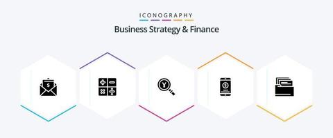 estratégia de negócios e finanças pacote de ícones de 25 glifos, incluindo dinheiro móvel. matemática. encontrar. japonês vetor